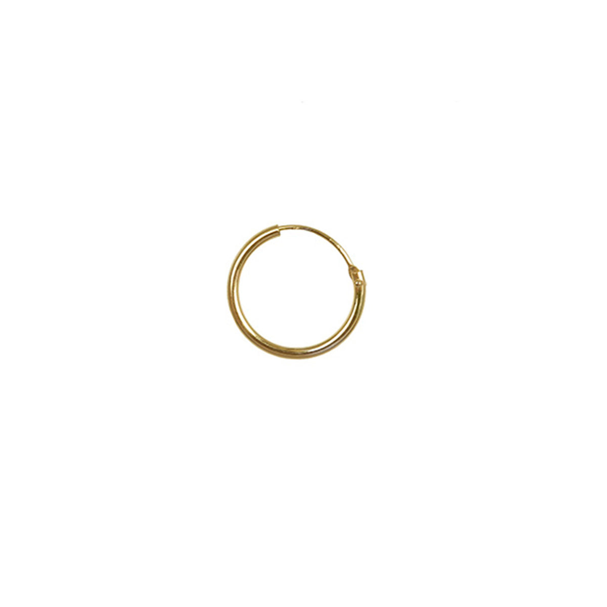 Edge Only 14ct Gold Sleeper Hoop 12mm. Creole.  Single earring on white background