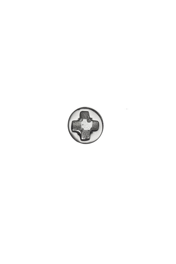 Edge Only mini Cross-head screw earring in solid 100% recycled 14 carat white gold. Rhodium Plated.