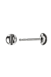 Edge Only Mini Flat-head Screw Earrings in solid 14 carat recycled white gold. Rhodium Plated. Side view
