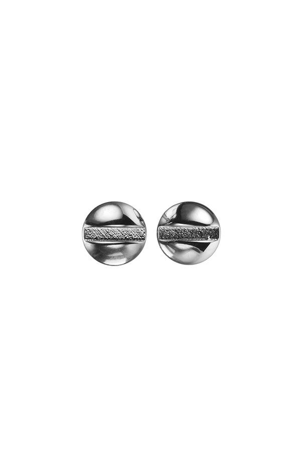 Edge Only Mini Flat-head Screw Earrings in solid 14 carat recycled white gold. Rhodium Plated