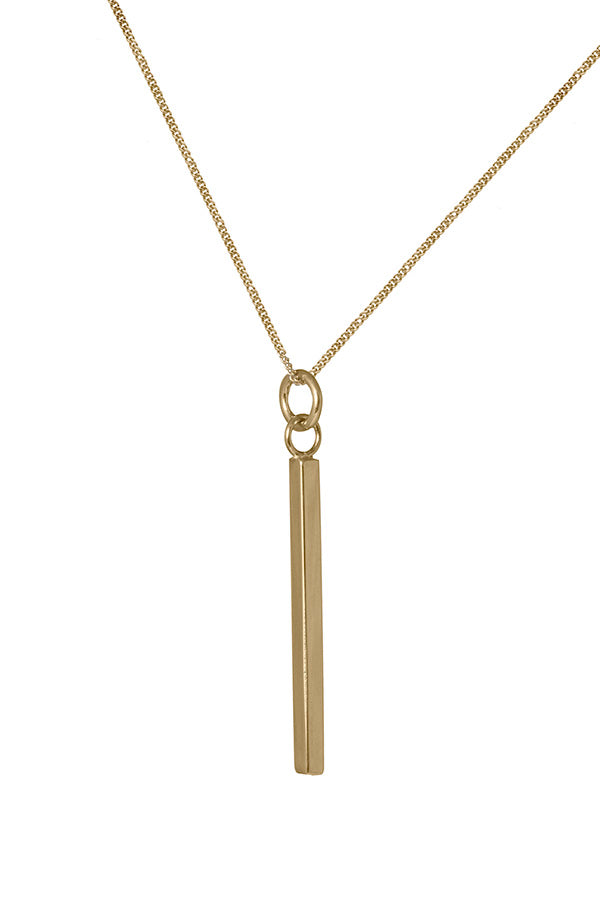 Edge Only 9ct gold Mini Bar pendant with 0.8mm curb chain. side angle