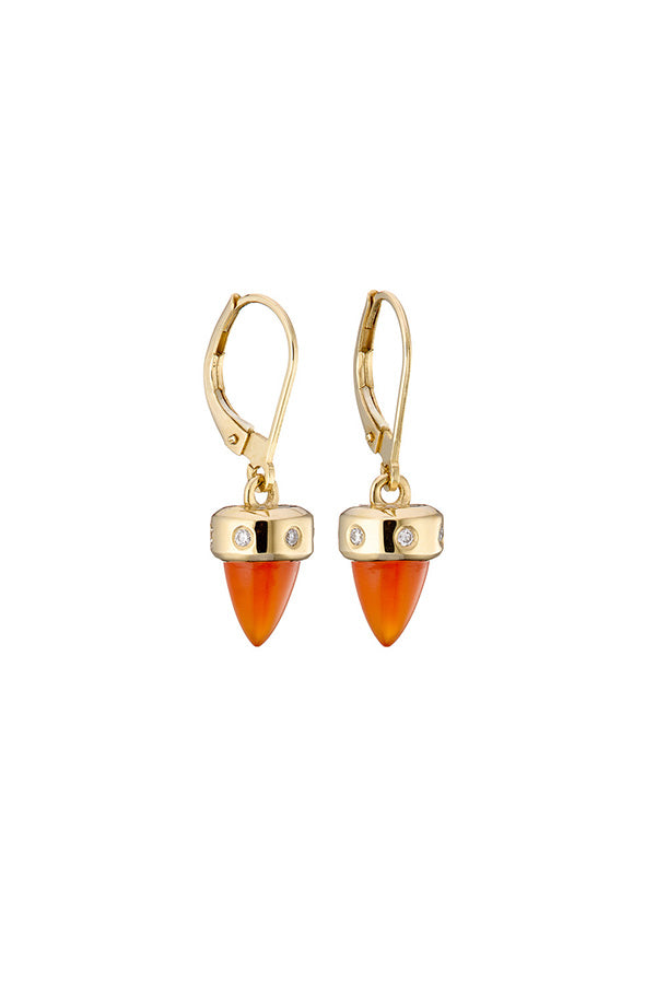 Edge Only 9ct gold Carnelian and Diamond Drop Earrings. Sustainable recycled gold. side view