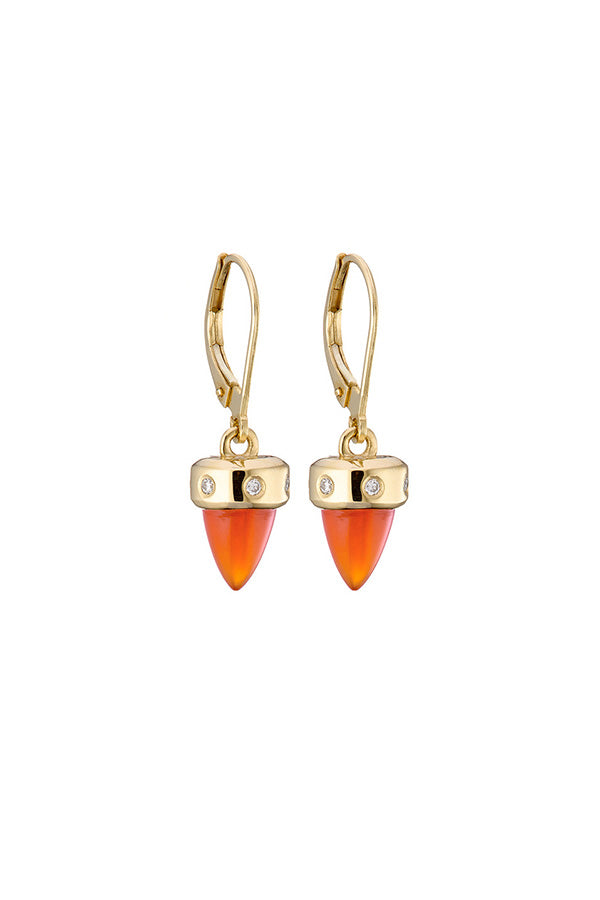 Edge Only 9ct gold Carnelian and Diamond Drop Earrings. Sustainable recycled gold. 