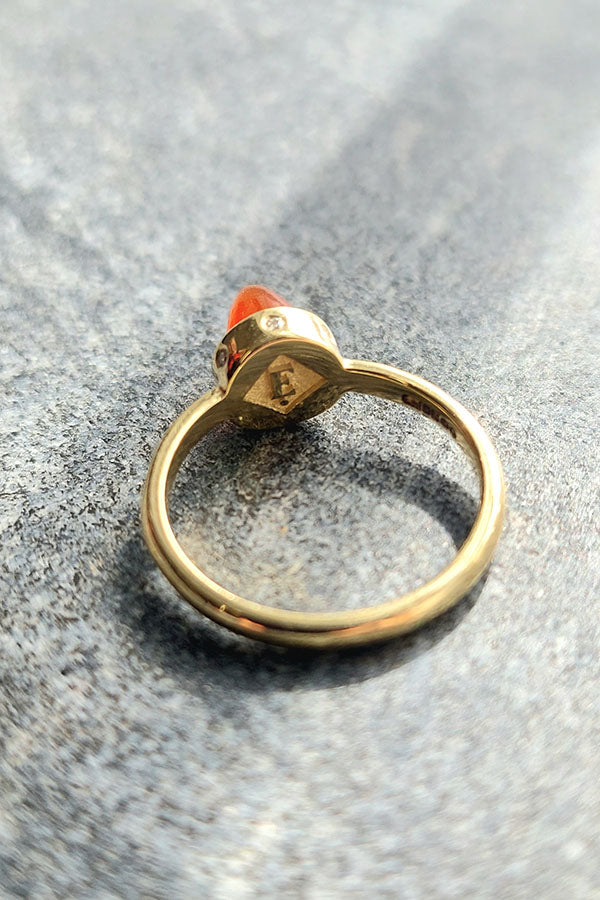 Edge Only Carnelian and Diamond Bullet Ring in 9ct recycled gold. Underneath.