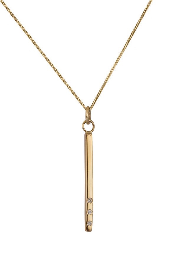 Edge Only 9ct gold Diamond bar pendant with 0.8mm curb chain