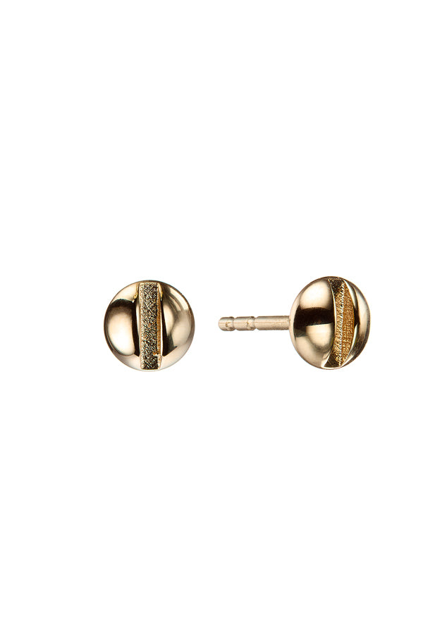 Edge Only Mini Flat-head Screw Earrings in solid 14 carat recycled gold. side view