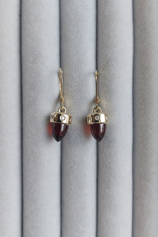 Edge Only 9ct gold Hessionite Garnet and Diamond Drop Earrings. Sustainable recycled gold. 