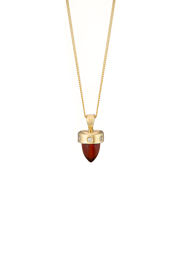 Edge Only 9ct gold Hessionite Garnet and Diamond Bullet Pendant. Sustainable recycled gold. 