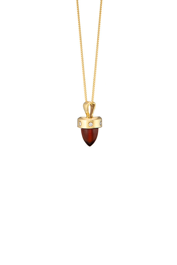 Edge Only 9ct gold Hessionite Garnet and Diamond Bullet Pendant. Sustainable recycled gold. side view