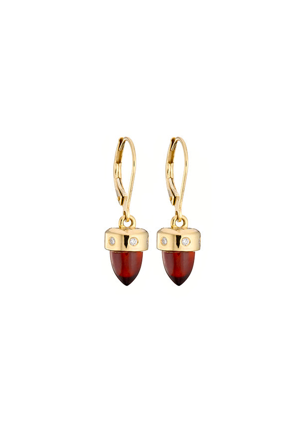 Edge Only 9ct gold Hessionite Garnet and Diamond Drop Earrings. Sustainable recycled gold. 