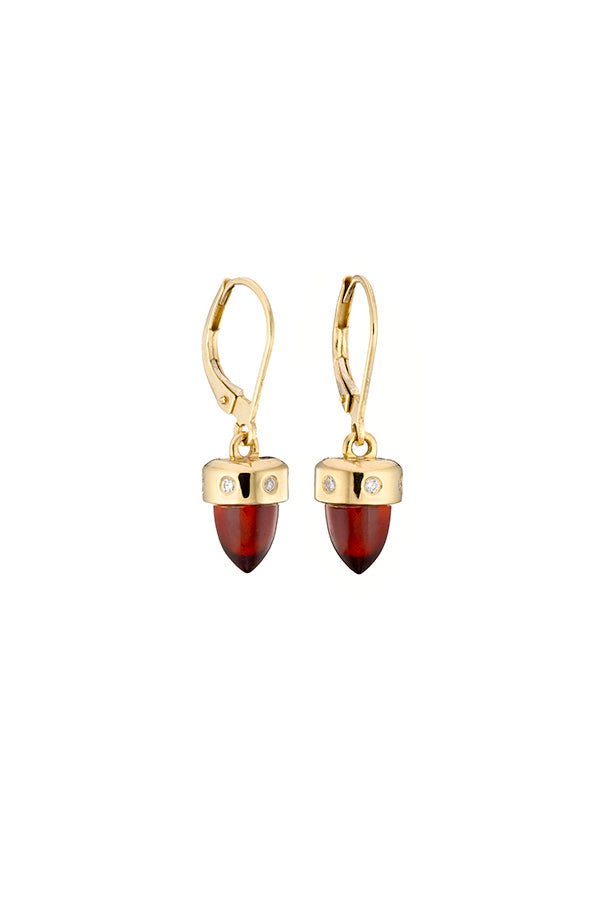 Edge Only 9ct gold Hessionite Garnet and Diamond Drop Earrings. Sustainable recycled gold. side view