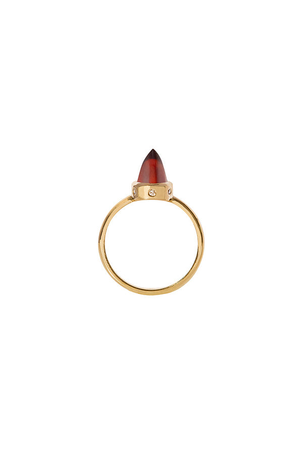 Edge Only Hessionite Garnet and Diamond Bullet Ring in 9ct gold