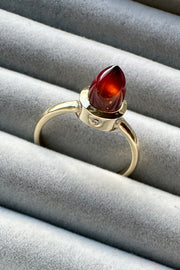 Edge Only Hessionite Garnet and Diamond Bullet Ring in 9ct gold in rey velvet tray