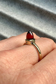 Edge Only Hessionite Garnet and Diamond Bullet Ring in 9ct gold on hand