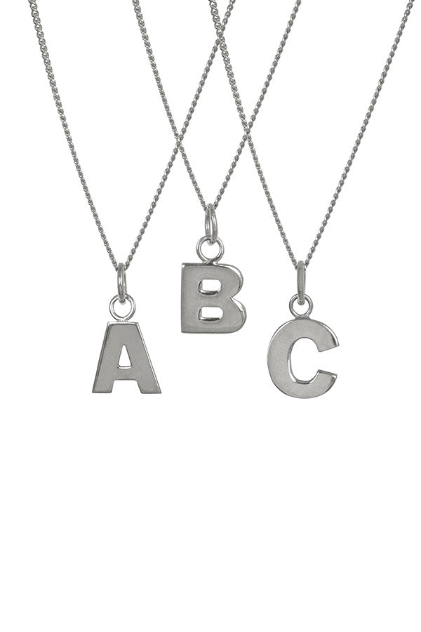 Edge Only A B C collage.  Letter Pendants in recycled sterling silver