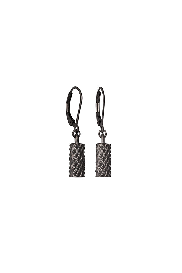 Diamond Cut Cylinder Drop Earrings black rhodium