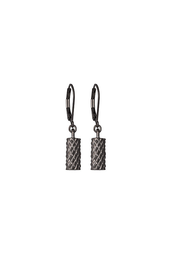 Diamond Cut Cylinder Drop Earrings black rhodium