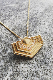 Edge Only Diamond Abstract Hexagon Pendant in 14 Carat Gold. 