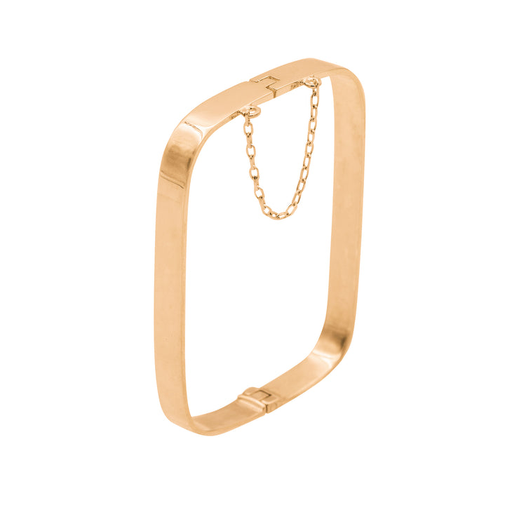Edge Only Hinged Rectangular Bangle in 18ct gold vermeil closed with safety chain