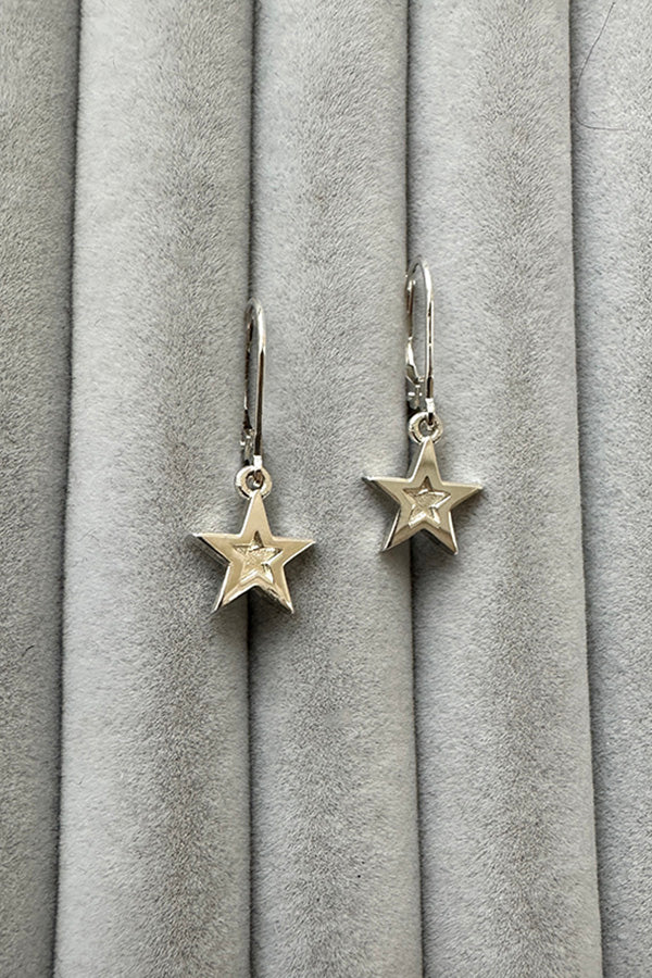 Edge Only Mini Megastar Drop Earrings recycled sterling silver on velvet