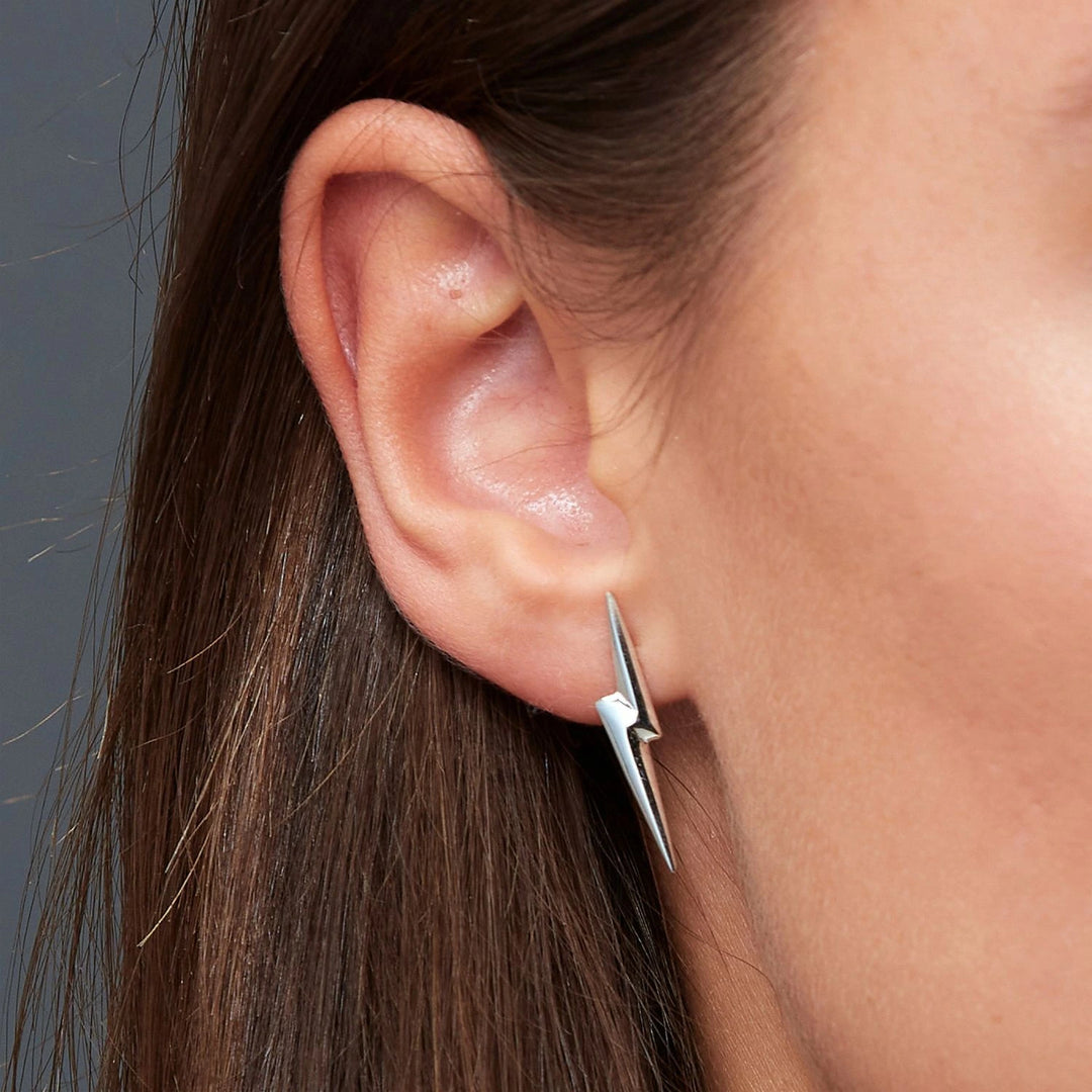 Edge Only 3D Pointed Lightning Bolt Earrings sterling silver