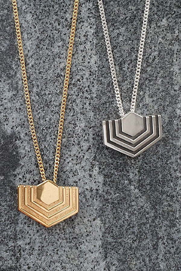 Edge Only Abstract Hexagon Pendant in 18ct gold vermeil and oxidised sterling silver. EOxLH