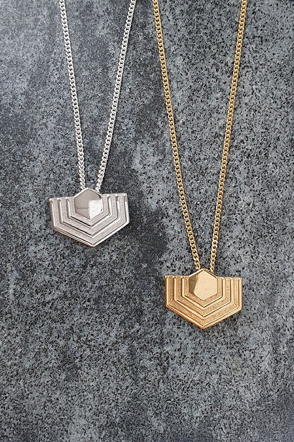 Edge Only Abstract Hexagon Pendant in recycled sterling silver and 18ct gold vermeil. EOxLH