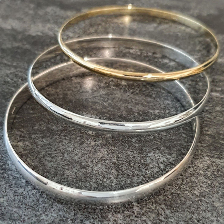 Edge Only Bangles.  Top 3.4mm 9ct gold, 4.5mm sterling silver and 6.5mm sterling silver round bangles