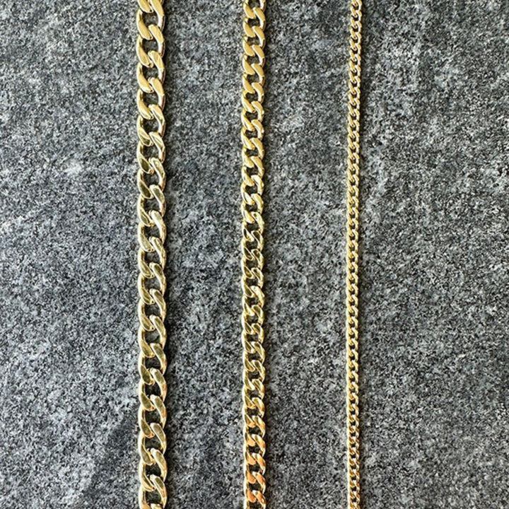 Edge Only curb chains 4.75, 3.7mm and 2mm in 18ct gold vermeil