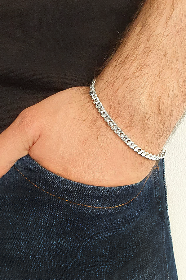 Edge Only Flat Oval Link, Diamond Cut Curb and Heavy Curb Bracelet in recycled sterling silver