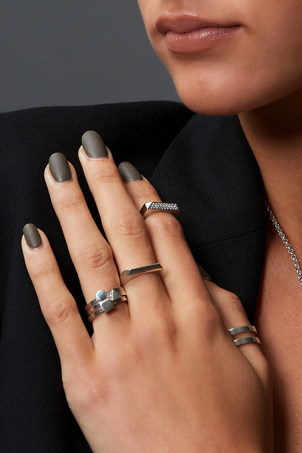 Edge Only Geometric stacking rings, rooftop rings andParallel Ring in Sterling Silver