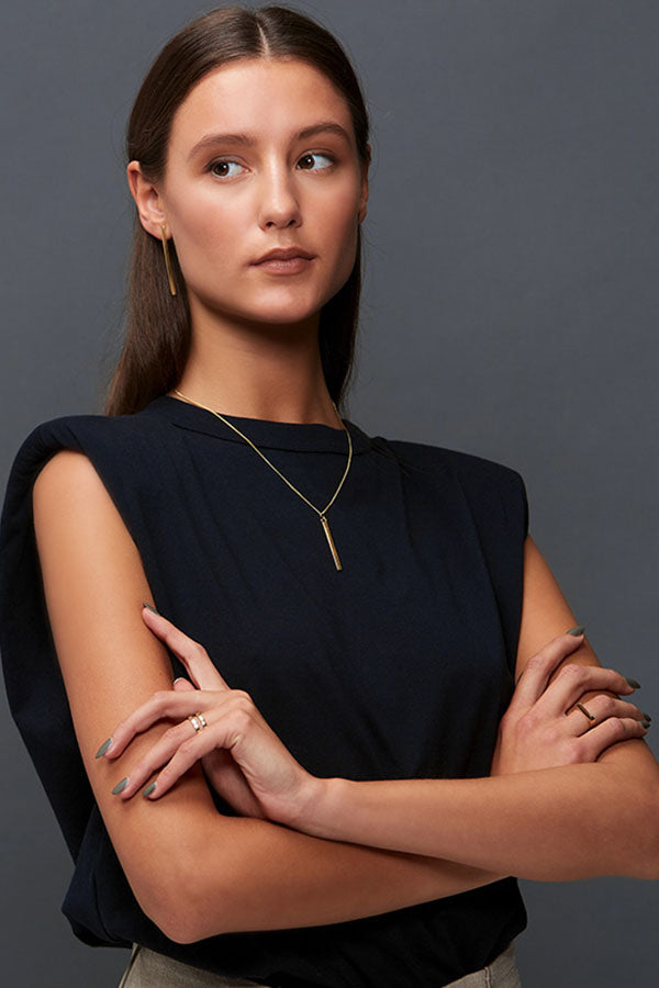 Edge Only Long Bar Earrings, Bar Pendant, Parallel Ring and Rooftop Ring in 14ct Gold