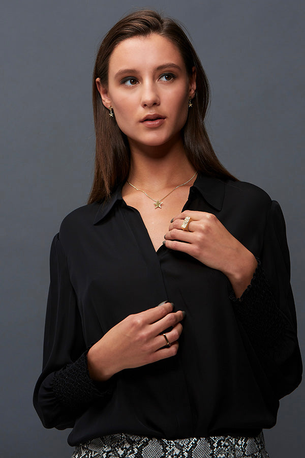 Edge Only Megastar 2 Star Drop Earrings, Star Pendant and Rugged Ring in 18ct gold vermeil. Rooftop Ring in 14 carat gold