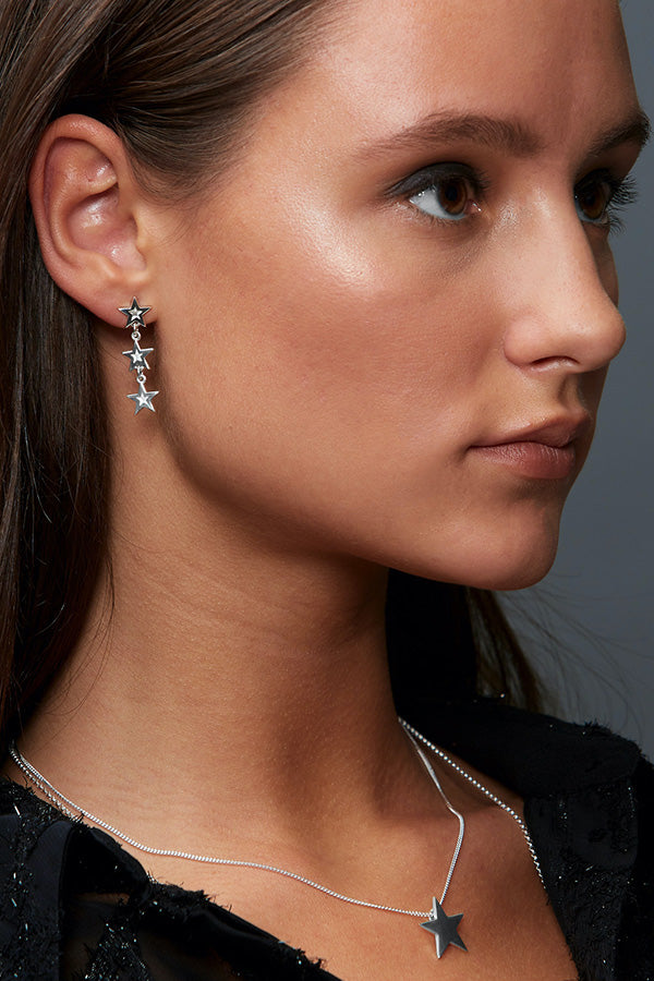 Edge Only Megastar 3 Star Drop Earrings and Star Pendant in sterling silver