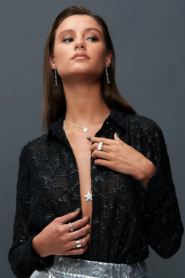 Edge Only Megastar 5 Star Drop Earrings, Star Pendant, Rugged Ring, Megastar Pendant, Worry Ring and Gap Ring in sterling silver