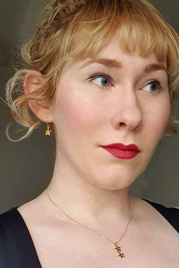 Edge Only Mini Megastar Drop Earrings and Megastar 2 star pendant modelled in 18ct gold vermeil