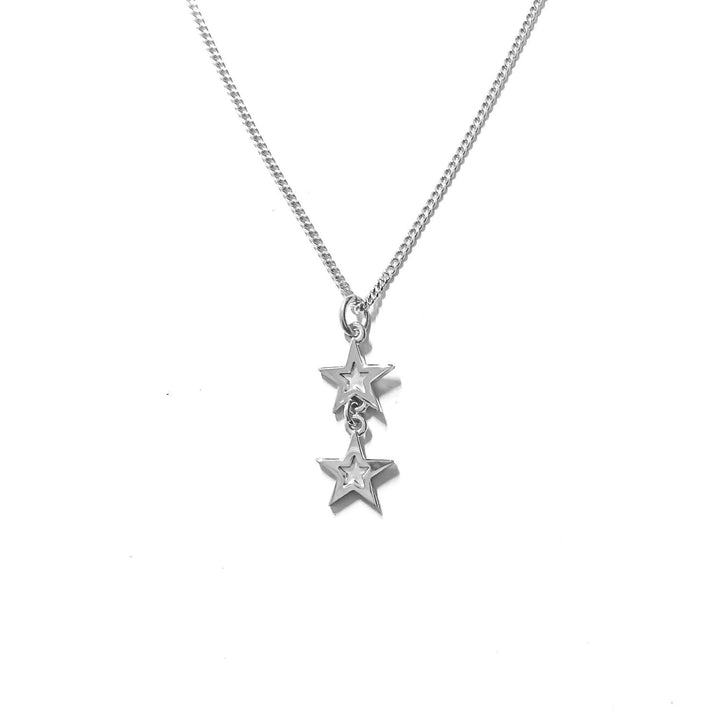product shot of Edge Only Mini Megastar two Star Pendant in sterling silver