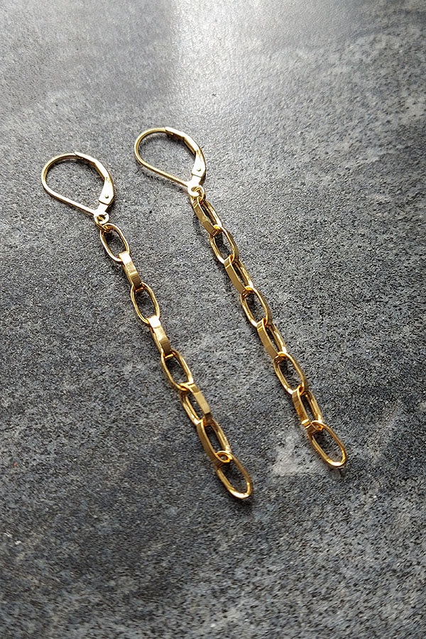 Edge Only Oval Link Drop Earrings 18ct gold vermeil on marble. Chain Link