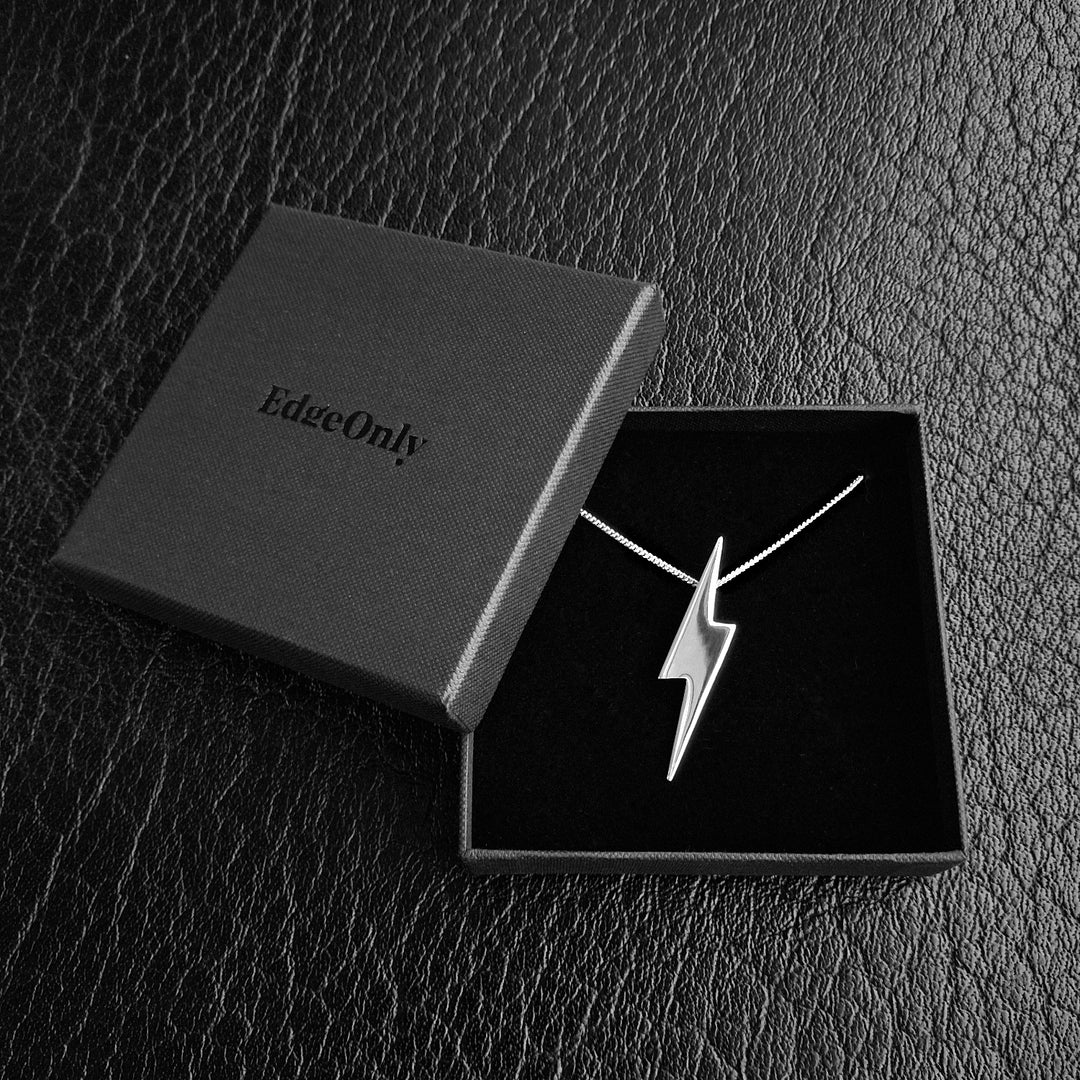 Sterling Silver Pointed Lightning Bolt Pendant in Edge Only jewellery gift box