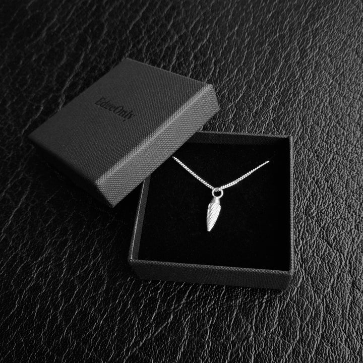 Sterling Silver Spiral Drop Pendant in a black Edge Only jewellery box.