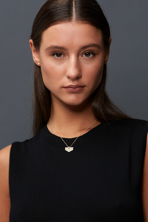 Edge Only Triangle earrings in 9 carat gold and Diamond Abstract Hexagon Pendant in 14 carat gold