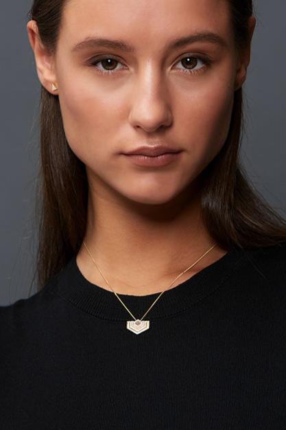 Edge Only Triangle Earrings 9ct gold, Diamond Abstract Hexagon Necklace in 14 Carat Gold. 