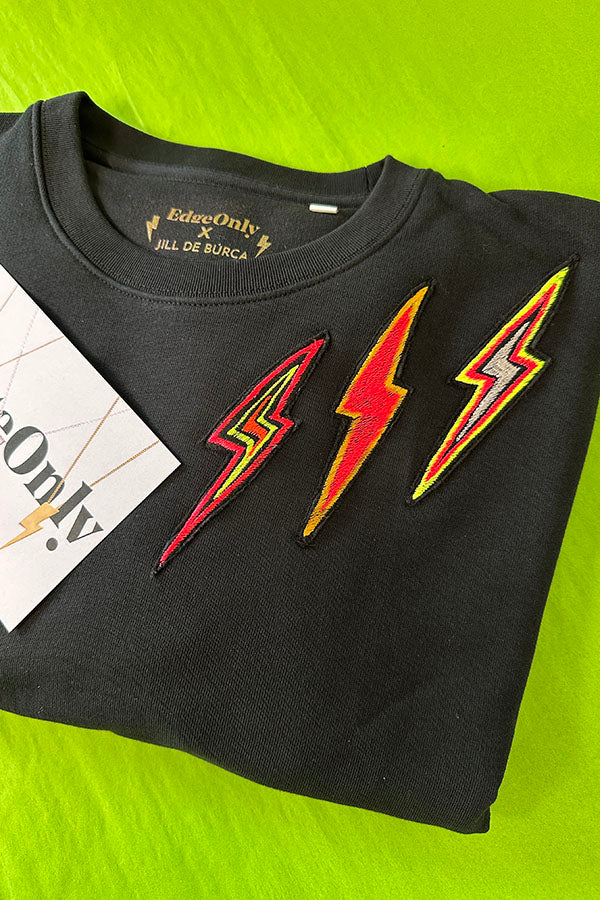 Edge Only X Jill De Burca Ladies Pointed Lightning Bolt Sweatshirt on lime green tissue paper.