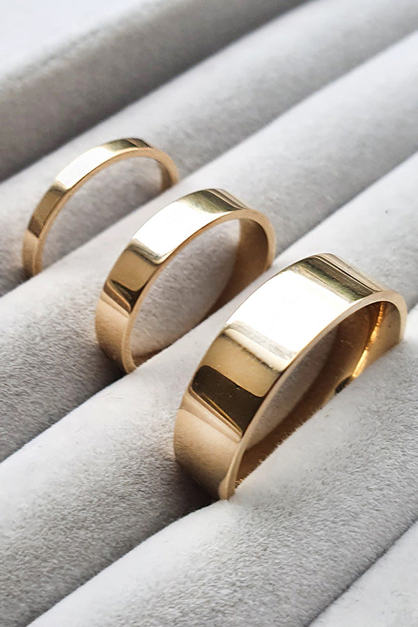 EDGE ONLY  2mm Flat band, 4mm Flat band and 6mm comfort fit flat band in solid 9 carat yellow gold
