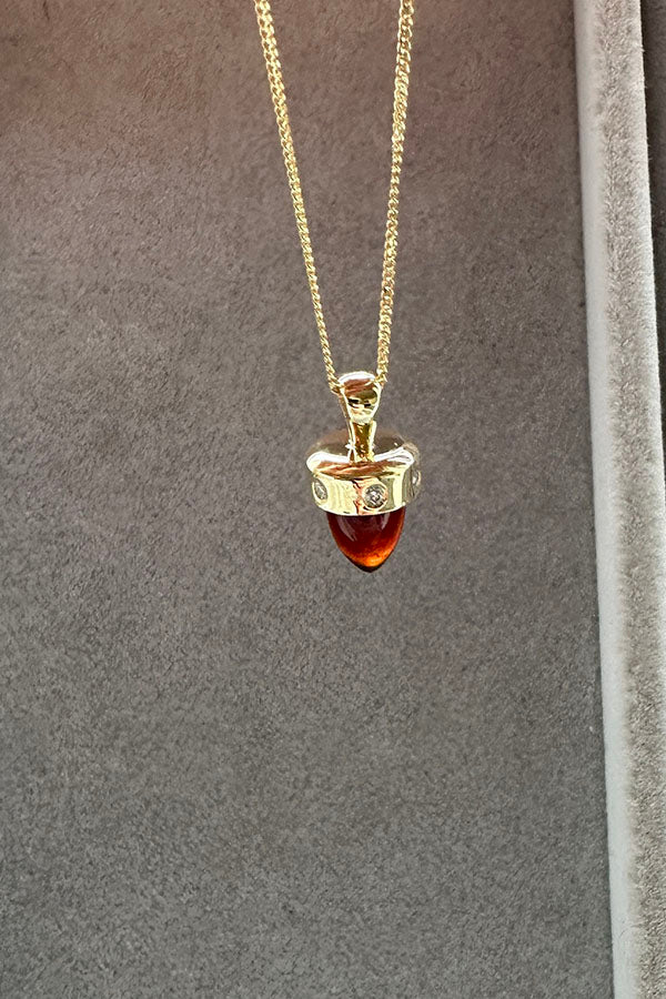 Edge Only 9ct gold Hessionite Garnet and Diamond Pendant. Sustainable recycled gold. 