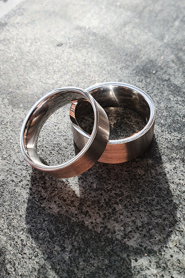 Edge Only Flat Matt Comfort Fit 8mm and 6mm Band in 9ct white gold