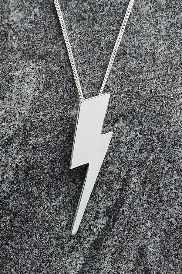 Flat Top Lightning Bolt Pendant in recycled Sterling Silver 