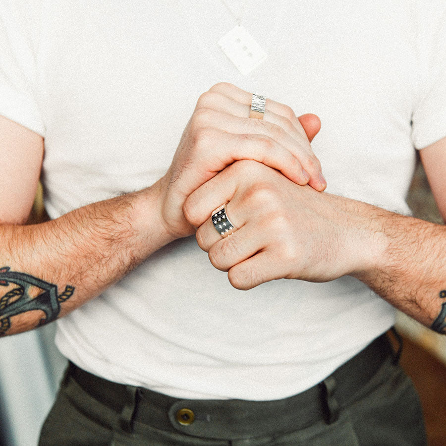 Edge Only Rugged Ring and Galaxy Ring in recycled sterling silver