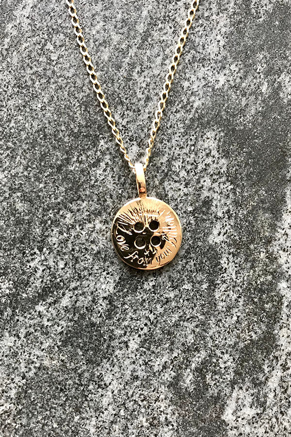 Button pendant 14 carat gold hand engraved on reverse