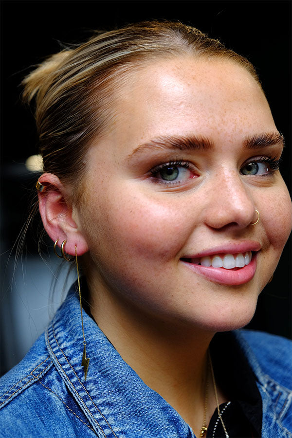 Ear Cuff, sleeper hoops and Pointed Lightning Bolt Ear Threaders in 18ct gold vermeil